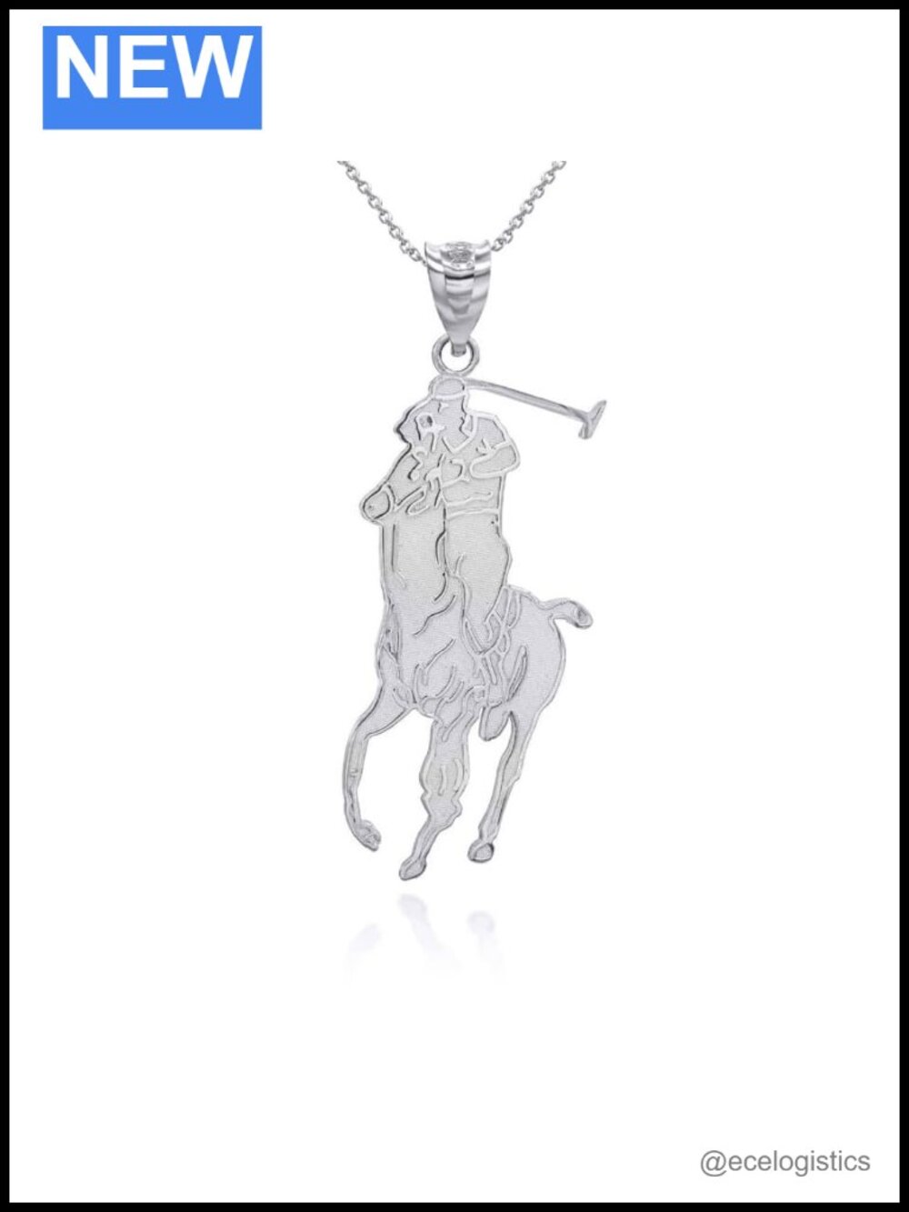 Sterling Silver Polo Horse Rider Jockey Pendant Necklace